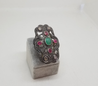 ELMAS, YAKUT VE ZÜMRÜT TAŞLI ÖZEL YAPIM BÜYÜK BOY GÜMÜŞ YÜZÜK