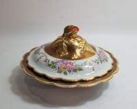 OSMANLI DÖNEMİ EL BOYAMA İŞÇİLİKLİ VE ALTIN VARAKLI NADİR KAPAKLI PORSELEN KASE - YEMİŞLİK