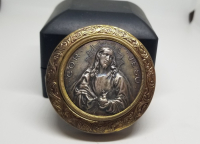 HZ İSA GÖRSELLİ GÜMÜŞ APLİKLİ ANTİKA KAPAKLI KUTU