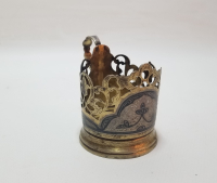 GÜMÜŞ ÜZERİ SAVAT İŞÇİLİKLİ VE ALTIN VERMEYLİ OSMANLI DÖNEMİ NADİR BARDAK ZARFI