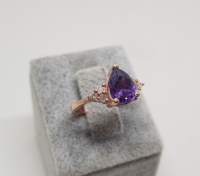 PIRLANTA VE AMETİST TAŞLI DAMLA MODEL ÖZEL YAPIM YÜZÜK