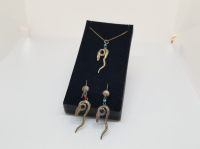 ÖZEL YAPIM YILAN FORMLU ANTİKA KOLYE KÜPE TAKIMI