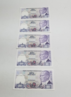 ÇOK YÜKSEK KONDİSYONDA SIRALI SERİ NUMARALI 5 ADET 7. EMİSYON 1. TERTİP - 1000 TÜRK LİRASI-