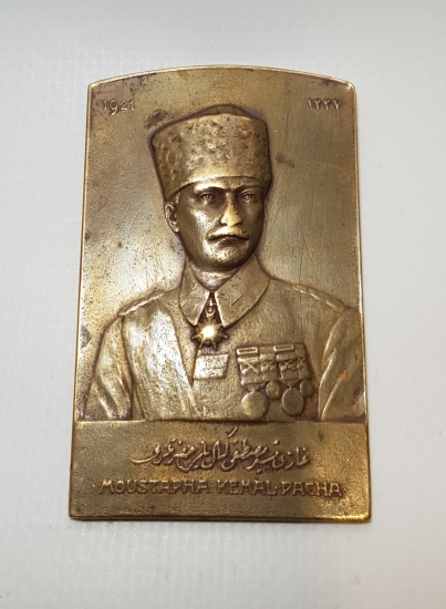1921 ANKARA ANLAŞMASI GAZİ MÜŞİR MUSTAFA KEMAL PAŞA PLAKET MADALYA 