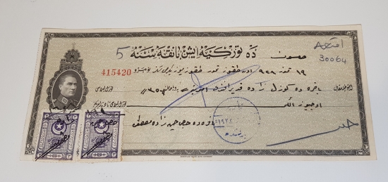 1928 ATATÜRK RESİMLİ OSMANLICA YAZILI İŞ BANKASI ÇEK