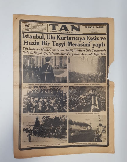 ATATÜRK'ÜN VEFATI KONULU 20 KASIM 1938 TARİHLİ TAN GAZETESİ
