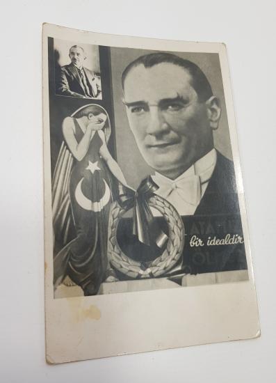 ATAMIZ BİR İDEALDİR ÖLMEZ YAZILI NADİR ATATÜRK KARTPOSTAL