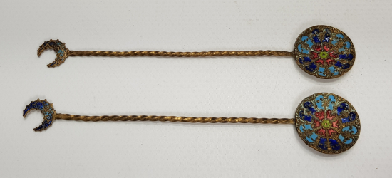 OSMANLI DÖNEMİ MİNELİ VE TOMBAKLI BİR ÇİFT MACUN KAŞIĞI