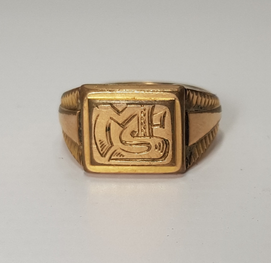 MS İNSİYALLİ ALTIN KAPLAMA ANTİKA ERKEK YÜZÜĞÜ