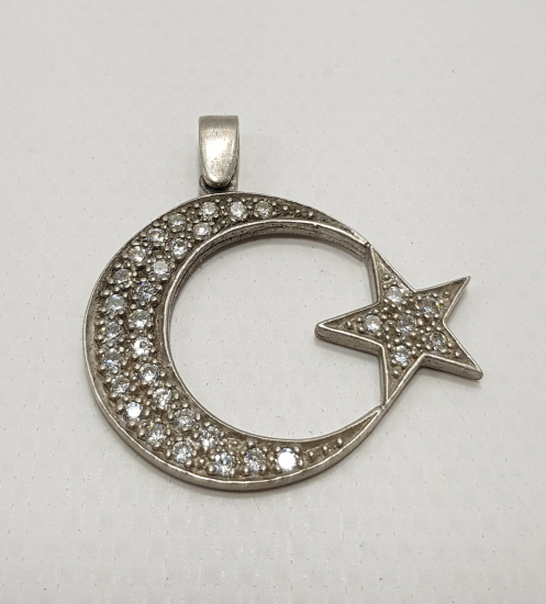 ZİRKON TAŞLI AY YILDIZ GÜMÜŞ KOLYE UCU