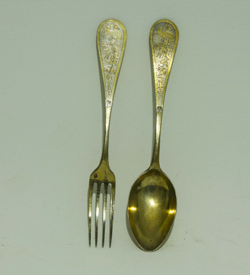 OSMANLI DÖNEMİ TUĞRALI VE SAH DAMGALI GÜMÜŞ ÇATAL KAŞIK 