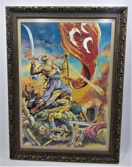 İSTANBUL'UN FETHİ VE SURLARA BAYRAK DİKEN ULUBATLI HASAN TEMALI YAĞLI BOYA RESİM 