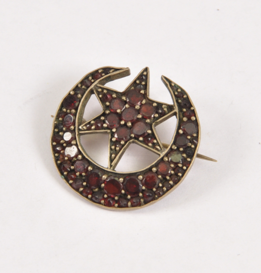 OSMANLI DÖNEMİ AY YILDIZ FORMLU GARNET TAŞLARLA SÜSLÜ ALTIN BROŞ