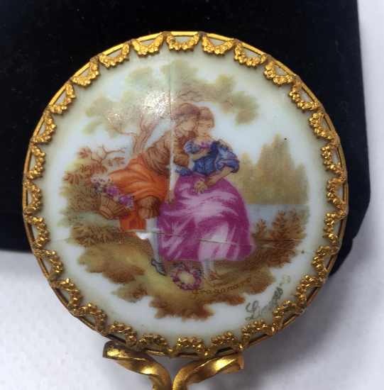 LİMOGES EL BOYAMA ALTIN VARAKLI EL AYNASI 