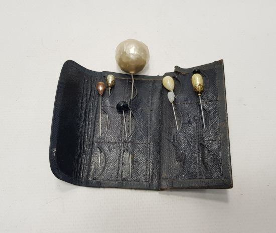 DERİ KILIFINDA SEDEF BAŞLI SEKİZ ADET BAYAN SAÇ İĞNESİ 