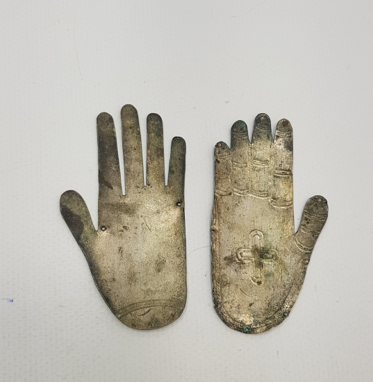 OSMANLI DÖNEMİ RUM İŞİ BİR ÇİFT GÜMÜŞ ADAK ELLERİ 