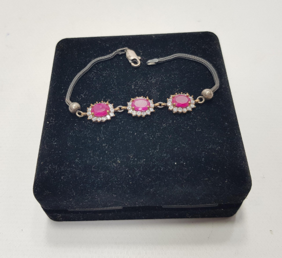 KIRMIZI TAŞLI GÜMÜŞ BİLEKLİK 