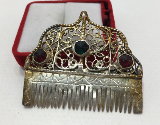 OSMANLI DÖNEMİ ÇOK NADİR GÜMÜŞ ÜZERİ TAŞLI DOĞDULUK TARAĞI - BEBEK TARAĞI