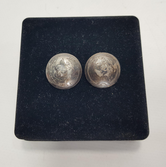 BİR ÇİFT OSMANLI TUĞRALI GÜMÜŞ DÜĞME 