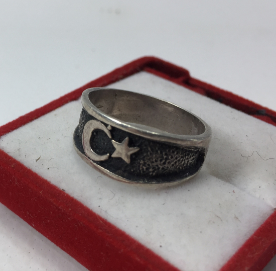 AY YILDIZ FİGÜRLÜ GÜMÜŞ YÜZÜK