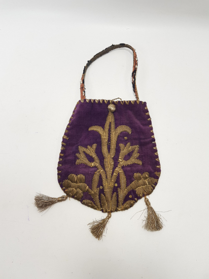 OSMANLI DÖNEMİ SIRMA İŞÇİLİKLİ BÜYÜK BOY KADİFE KESE 