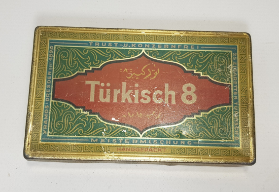 OSMANLI DÖNEMİ TURKISCH-8 MARKA OSMANLICA YAZILI TENEKE TÜTÜN TABAKASI 