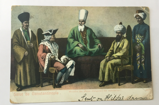 YENİÇERİ AĞASININ KONUM VE GİYİMLERİNİ GÖSTERİR OSMANLI DÖNEMİ KARTPOSTAL