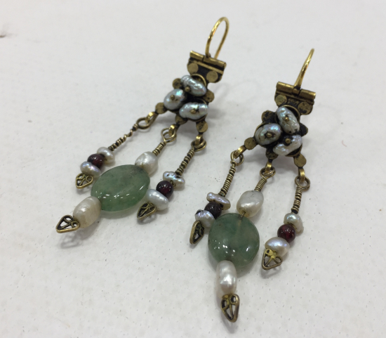 ÖZEL YAPIM ANTİK GÖRÜNÜMLÜ İNCİ VE ALTIN KÜPE