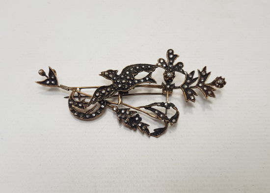 KUŞ MOTİFLİ ELMAS BROŞ 