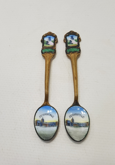 RUS YAPIMI MİNELİ BİR ÇİFT ÇAY KAŞIĞI 