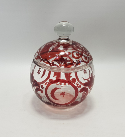 OSMANLI DÖNEMİ AY YILDIZ BAYRAK RESİMLİ KRİSTAL CAM BONBONİYER