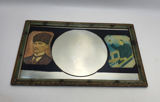 ATATÜRK VE ADNAN MENDERES GÖRSELLİ TAMAMI EL BOYAMA  CAM ALTI AYNA TABLO
