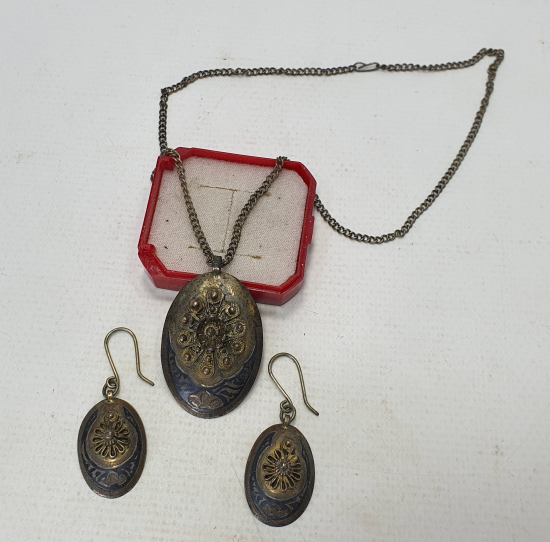 OSMANLI DÖNEMİ ÇERKES İŞİ TAMAMI EL YAPIMI KOLYE KÜPE TAKIMI