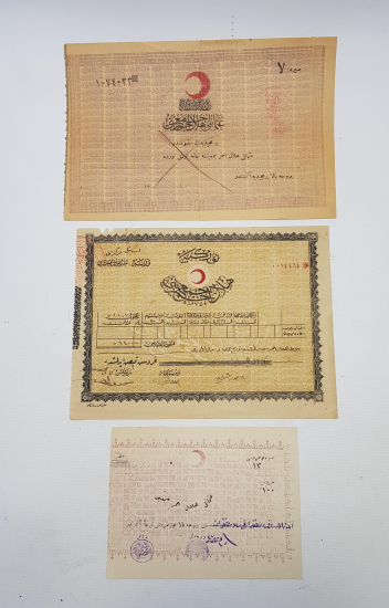 OSMANLI DÖNEMİ HİLALİ AHMER CEMİYETİ ÜÇ ADET MAKBUZ 