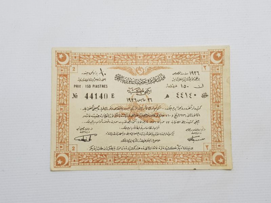 1926 OSMANLICA YAZILI TÜRK TAYYARE PİYANGOSU BİLETİ 