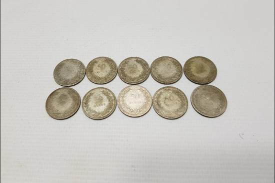1947-1948 YILLARI 10 ADET GÜMÜŞ 50 KURUŞ PARA