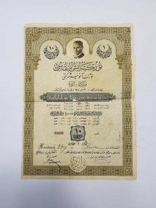 ATATÜRK RESİMLİ OSMANLICA İŞ BANKASI HİSSE SENEDİ 