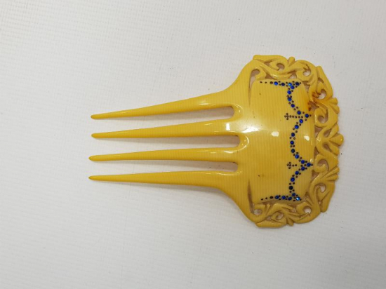 19. YÜZYIL AJUR İŞÇİLİKLİ SAFİR VE GÜMÜŞ KAKMALI TOPUZ TARAĞI 