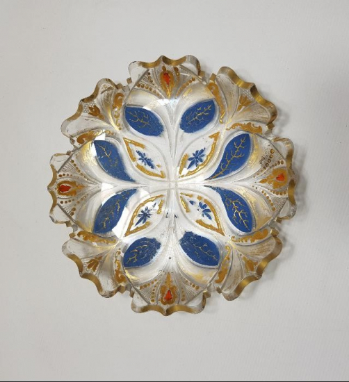 OSMANLI DÖNEMİ ALTIN YALDIZLI KRİSTAL CAM TABAK 