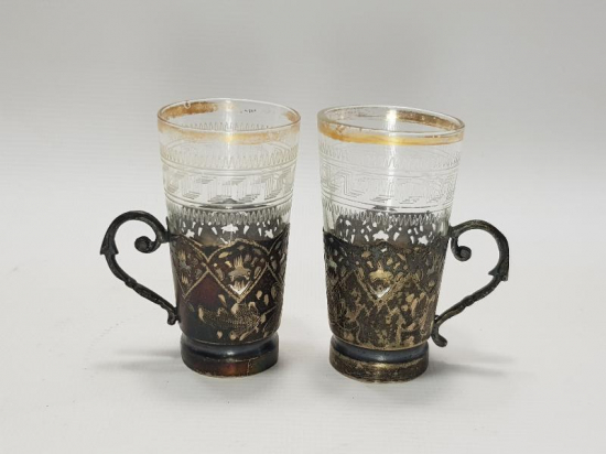 OSMANLI DÖNEMİ BARDAKLARIYLA BİRLİKTE BİR ÇİFT GÜMÜŞ ISTAKA 