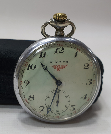 SİNGER MARKA ARKASI TREN YOLLU VE AY YILDIZLI TEPEDEN KURMA CEP SAATİ