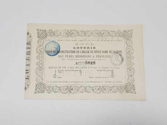 OSMANLICA FRANSIZCA VE RUMCA YAZILI PİYANGO BİLETİ 