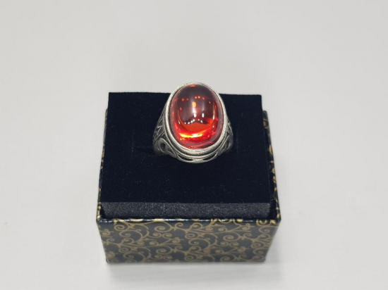 KÖK YAKUT TAŞLI GÜMÜŞ ERKEK YÜZÜK 