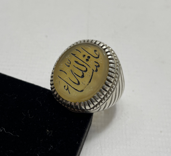AKİK ÜZERİ EL KAZIMA USTA DAMGALI BÜYÜK BOY GÜMÜŞ YÜZÜK