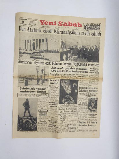 11 KASIM 1953 YENİ SABAH GAZETESİ: ATATÜRK EBEDİ İSTİRATGAHINA TEVDİ EDİLDİ