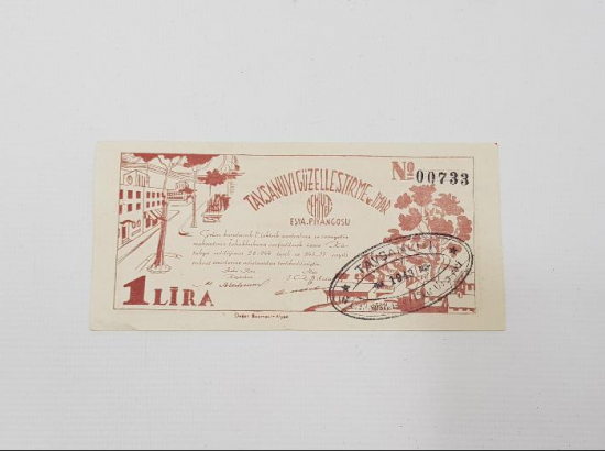 1944 TAVŞANLI'YI GÜZELLEŞTİRME VE İMAR CEMİYETİ EŞYA PİYANGOSU BİLETİ 