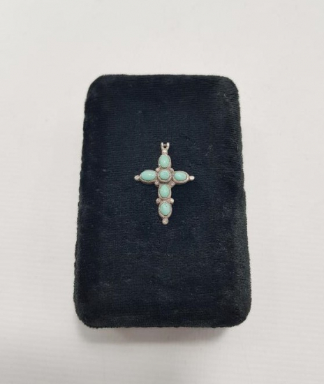 FİRUZE TAŞLI GÜMÜŞ HAÇ KOLYE UCU 