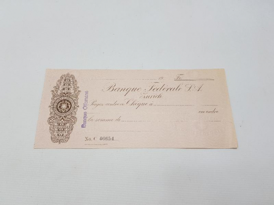 BANQUE OTTOMANE - OSMANLI BANKASI ÇEK