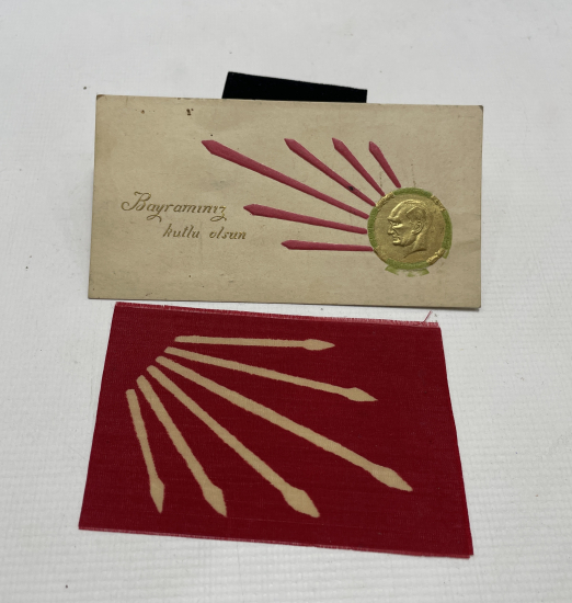 1935 YILINA AİT CHP YAKA BAYRAĞI VE BAYRAM TEBRİK KARTI