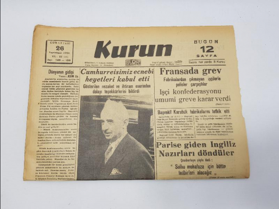 ATATÜRK'ÜN VEFAT HABERLERİ - 26 KASIM 1938 TARİHLİ KURUN GAZETESİ